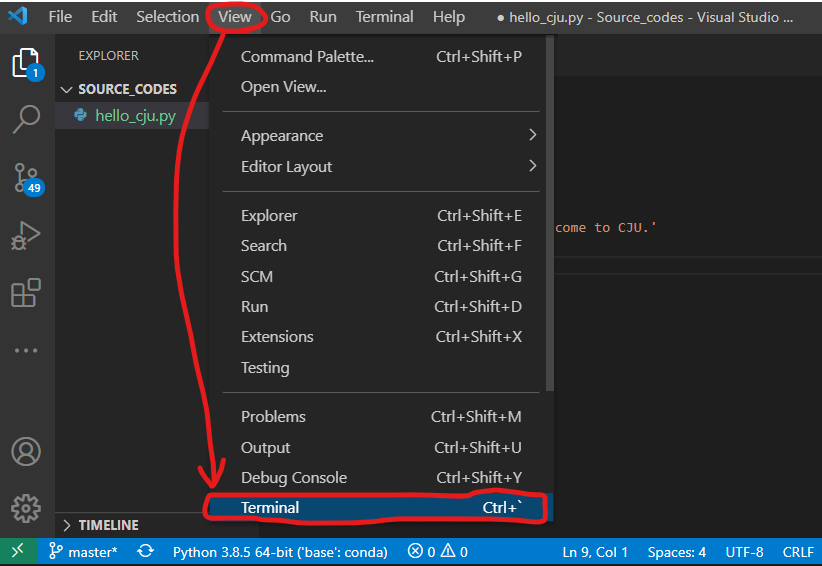 vscode open terminal window